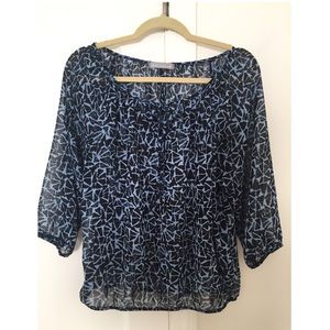 OLIVIA MOON Blue Geo Boho Peasant Blouse  Top PL